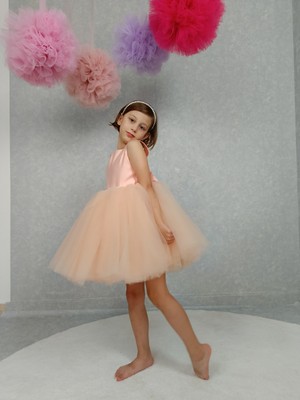 Kız Çocuk Abiye Elbise Ada Model , Somon Tütü Elbise