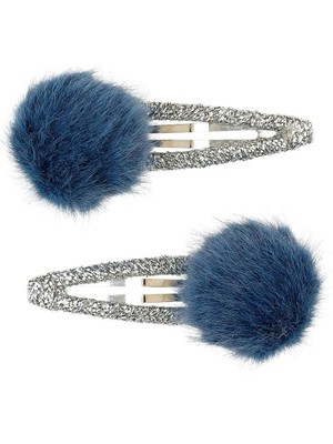 Peluş Ponponlu Klipsli Toka - Lacivert