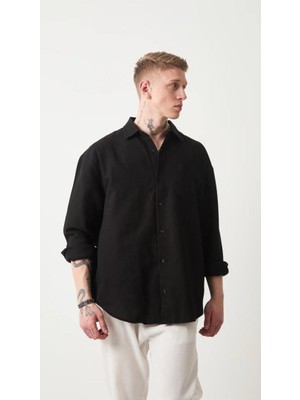 Ham Keten Gömlek-Siyah