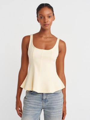 21063 Kalın Askılı Peplum Top-Açık Sarı