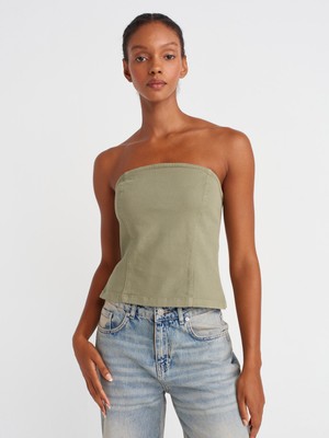 50880 Straplez Peplum Top-Çağla