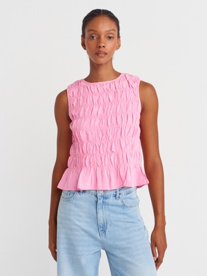 50845 Kolsuz Crop Bluz-Pembe