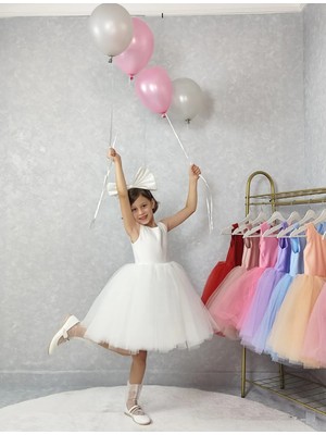 Kız Çocuk Abiye Elbise Ada Model , Beyaz  Tütü Elbise