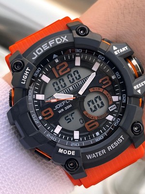 Joefox Digital ve Analog 2 Yıl Garantili Kronmetre+Takvim+Alarm+Aydınlatma Erkek Kol Saati JOE.BK07