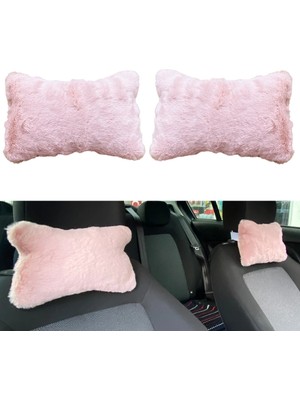 Yumusak Peluslu Ortopedik Araba Seyahat Boyun Yastigi 2 Li Pudra Pembe