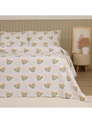 Evidea Soft Folky Çift Kişilik Pike Takımı - Beyaz / Sarı