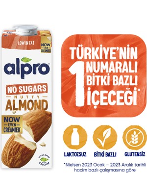 Alpro Şekersiz Badem Sütü 1 L Vegan Laktozsuz Bitkisel Bazlı