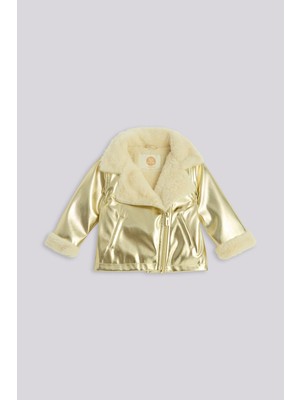 GB Baby Bg Store Kız Bebek Gold Pelüş Ceket Uzun Kol Klasik Model Fermuarlı Şık Tasarım