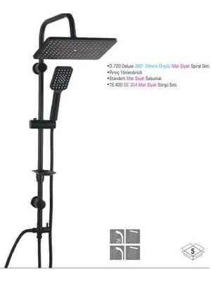 Duxxa Mirage 400 Siyah Tepe Duş Seti D.132.4.S