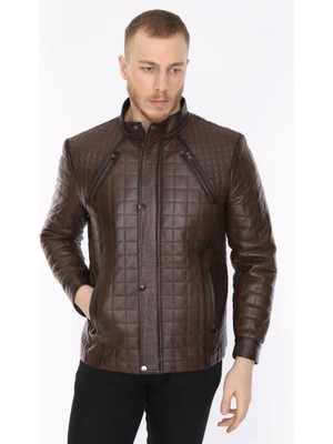 Hakiki Deri Kahverengi Shaky Hakim Yaka Erkek Deri Ceket