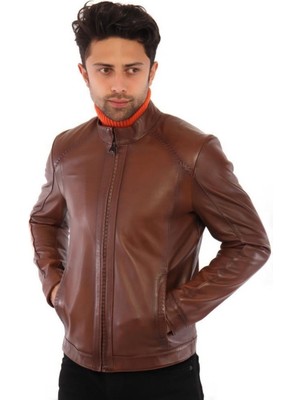 Hakiki Deri Kahverengi Sırt Işlemeli Allard Erkek Deri Ceket