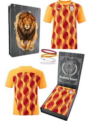 Galatasaray Orijinal Lisanslı Sıfır Yaka A Takım Antrenman 5 Yıldızlı T-Shirt + Bileklik Set Hediyelik Ahşap Kutulu