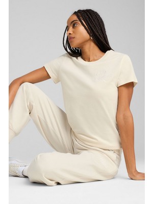 Puma ESS SCRIPT Tee Krem Kadın Kısa Kol T-Shirt