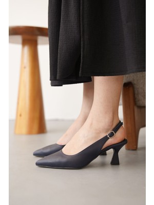 Kadın Frodi Kısa Topuklu Ayakkabı - Lacivert-Deri