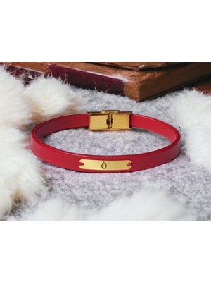 14 Ayar Plakalı Altın Ö Harfine Özel Dikdörtgen Motifli Kırmızı Derili Hediye BILEKLIK-548HARF