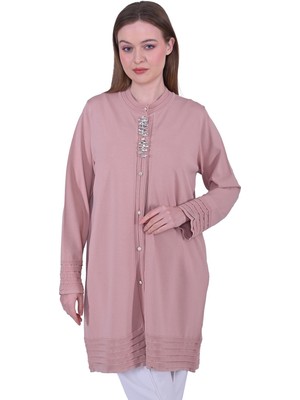 Merdiven Triko Taşlı Hırka Somon