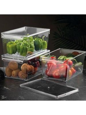 Meleni Home 3'lü Set Kapaklı Buzdolabı Düzenleyici Organizer 14 x 32,5 x 20 cm Sağlığa Zararsız Malzemeden