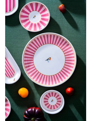 Acar Birdie 6 Kişilik 21 Parça Desenli Pembe Seramik Kahvaltı Takımı
