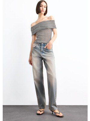 DeFacto Baggy Fit Yüksek Bel Düz Paça Jean Pantolon G0459AX25SM