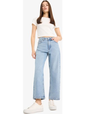 DeFacto Straight Fit Yüksek Bel Düz Paça Uzun Jean Kar Yıkamalı Pantolon E7778AX25AU