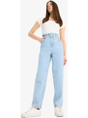 DeFacto Paperbag Yüksek Bel Düz Paça Uzun Jean Kar Yıkamalı Pantolon E7760AX25AU