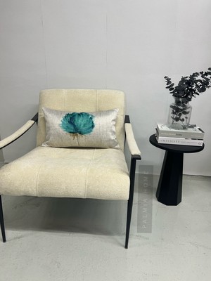 Turkuaz Renk Çiçek Desenli Çift Taraflı Dekoratif Kırlent Kılıfı 32 x 55 cm