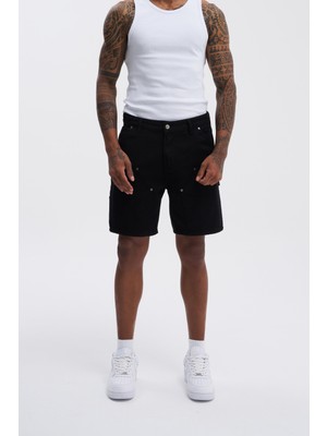 Erkek Oversize Siyah Kısa Şort