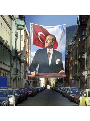 Asilmeydan Göğe Bakan Ay Yıldızlı Sivil Atatürk Poster Cephe Bayrak - Okul - Kutlama - Anı -4x6 Metre