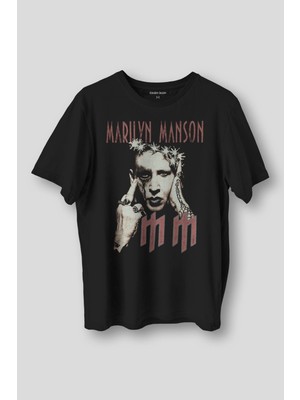Marilyn Manson T-Shirt Rock Metal Müzik Baskılı Unisex Regular Fit Siyah Tişört