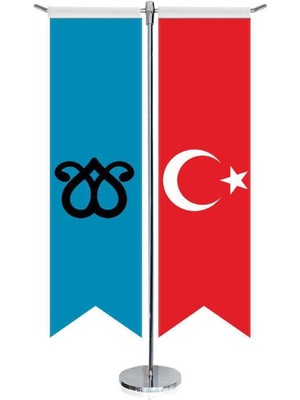 Asilmeydan Karakoyunlu Karakoyunlular Bayrağı ve Türkiye Kırlangıç Saten T Direk Masa Bayrağı 2'li