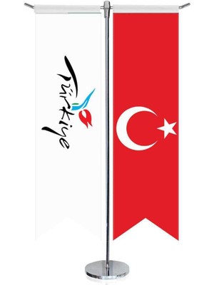 Asilmeydan Turkey Logolu ve Türkiye Kırlangıç Saten T Direk Masa Bayrağı 2'li