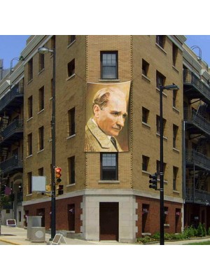 Asilmeydan Mustafa Kemal Atatürk Yan Portre Cephe Poster Bayrak -200X300CM -2x3 Metre