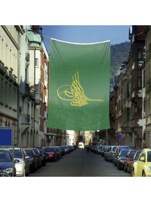 Asilmeydan Osmanlı Tuğrası Bayrağı Yeşil Tuğra Raşel Bayrak 400X600 cm