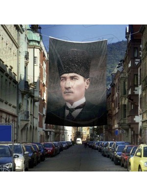 Asilmeydan Sivil Kaplaklı Gazi Mustafa Kemal Atatürk - Portre Cephe Poster Bayrak-4x6 Metre