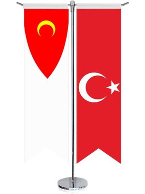 Asilmeydan Germiyanoğulları Beyliği Bayrağı ve Türkiye - Kırlangıç -Saten T direk 2li Masa Bayrağı