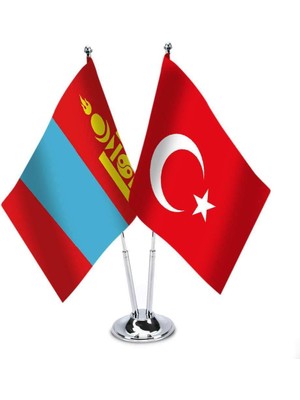 Asilmeydan Moğolistan Türkiye İkili Saten Masa Bayrağı