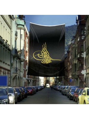 Asilmeydan Osmanlı Tuğrası Bayrağı Siyah Tuğra Raşel Bayrak -400X600 cm