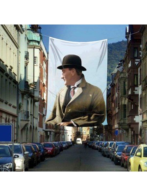 Asilmeydan Sivil Mustafa Kemal Atatürk Poster Cephe Bayrağı - 4 x 6 Metre