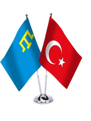 Asilmeydan Kırım Hanlığı - Türkiye-İkili Saten Masa Bayrağı