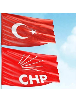 Asilmeydan 70X105 cm Alpaka Kumaş Türk Bayrağı ve 100X150 cm Raşel Kumaş Chp Kırmızı Bayrak - 2 Bayrak Set