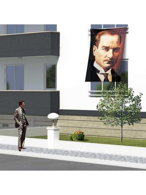 Asilmeydan Sivil Gazi Mustafa Kemal Atatürk Portre Poster Cephe Bayrağı - 1,5x2,25 Metre