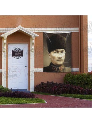 Asilmeydan Üniformalı Kalpaklı Gazi Mustafa Kemal Atatürk Portre Poster Bayrak 100 x 150 cm