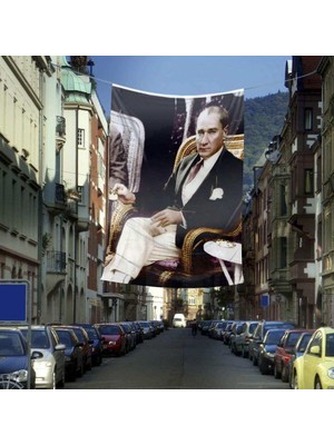 Asilmeydan Sivil Mustafa Kemal Atatürk Poster Dış Cephe Bayrağı - 4 x 6 Metre
