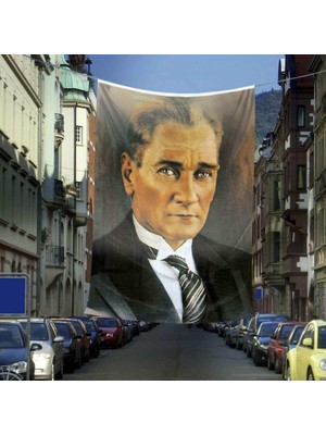 Asilmeydan Sivil Mustafa Kemal Atatürk Portre Poster Dış Cephe Bayrağı - 6x9 Metre