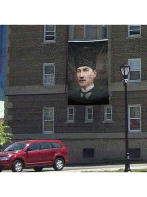 Asilmeydan Sivil Kaplaklı Gazi Mustafa Kemal Atatürk -Poster Cephe Bayrak - 300X450CM