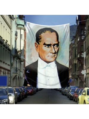 Asilmeydan Sivil Takım Elbiseli Gazi Mustafa Kemal Atatürk Portre - Dış Cephe Poster Bayrağı -600X900 cm