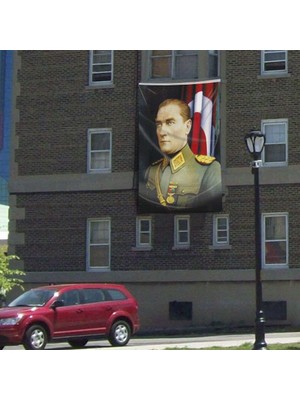 Asilmeydan Üniformalı Gazi Mustafa Kemal Atatürk Poster Dış Cephe Bayrak 3x4,5metre