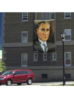 Asilmeydan Takım Elbiseli Mustafa Kemal Atatürk Portre Dış Cephe Poster Bayrağı - 3x4,5 Metre