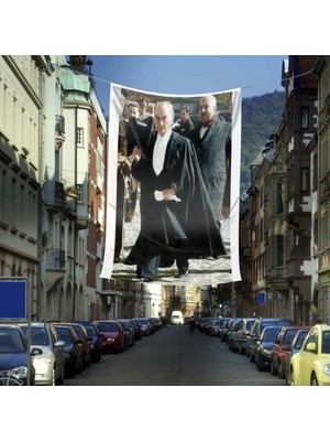 Asilmeydan Pelerinli Gazi Mustafa Kemal Atatürk Poster Cephe Bayrağı- 4x6 Metre