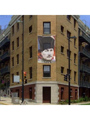 Asilmeydan Kalpaklı Gazi Mustafa Kemal Atatürk -Ay Yıldız Poster Cephe Bayrak -200X300CM -2X3METRE